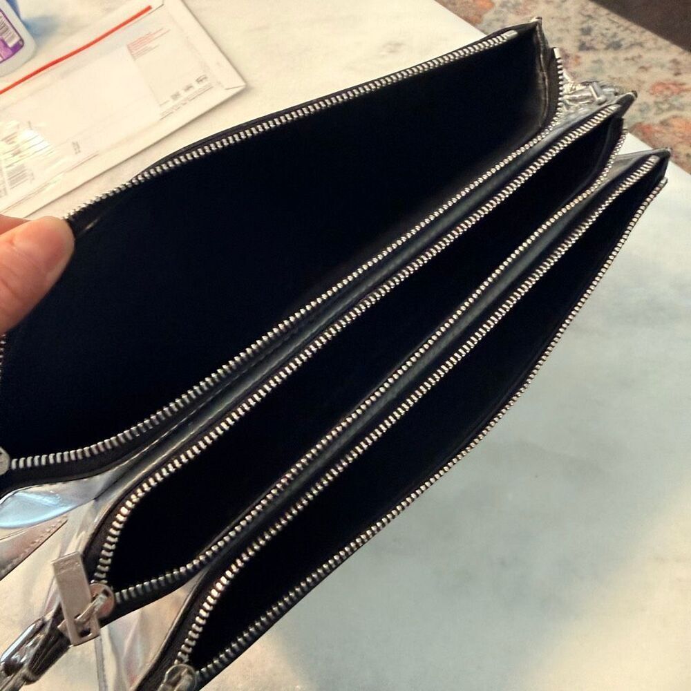 Celine Paris Trio Leather Metallic Removable Strap Purse Silver Shoulder Bag - Picture 3 of 7